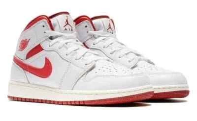 Nike Air Jordan 1 Mid SE (GS) Shoes White Lobster Dune Red FJ3464-160 Youth NEW - Image 1 of 4