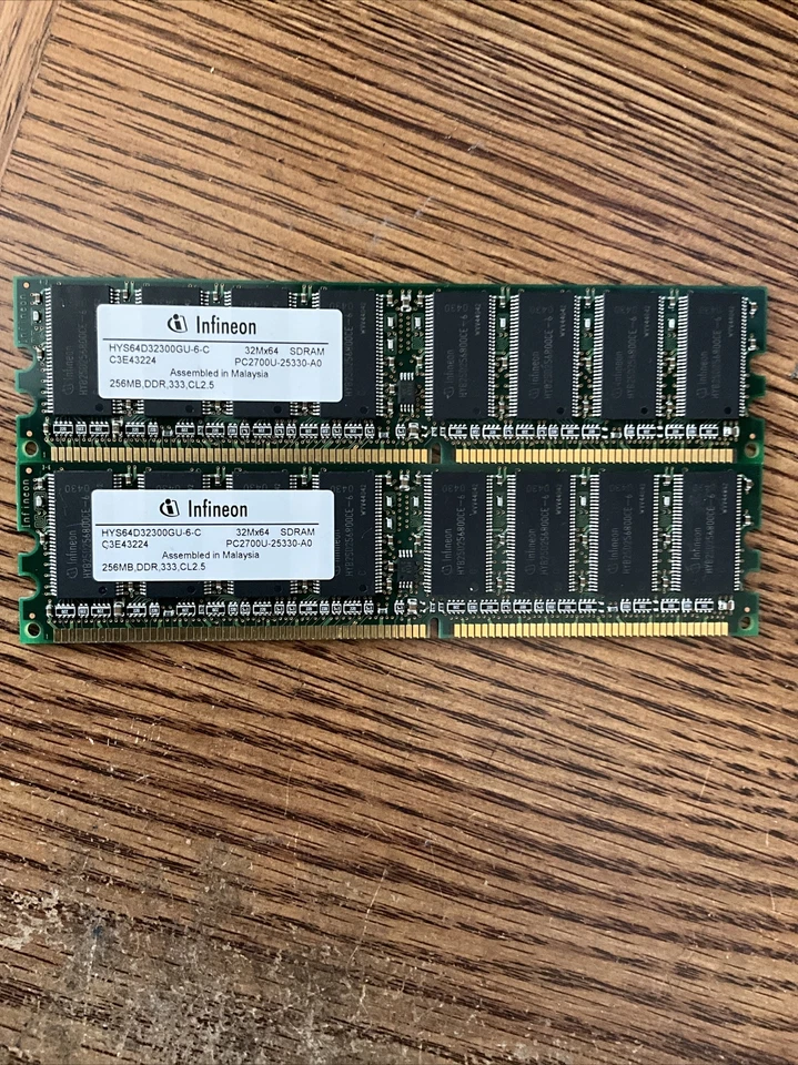 512MB 2x256MB PC-2700 DDR-333 INFINEON RAM MEMORY  HYS64D32300GU-6-C DDR1 - Image 1 of 1