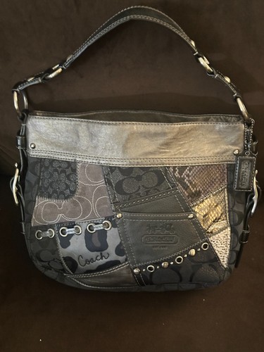 Borsa vintage Coach Zoe patchwork nera grigia argento stile Y2K #12901