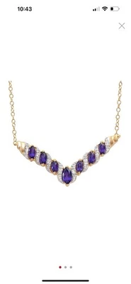 ✨ Colar de ametista e diamante 1,78 ct folheado a ouro 18K prata esterlina 19” JSA ✨ - Imagem 1 de 3