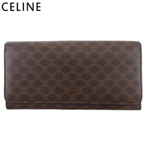 CELINE Long Wallet Clasp Coin Purse with Zipper Macadam Brown Beige PVC Leather - Picture 1 of 12
