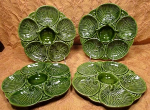 4 Sur La Table ITALY glossy green 9" majolica oyster plates-no chips or cracks - Picture 1 of 7