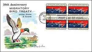 Scott 1306 5 Cents Bird Treaty Fluegel FDC Unaddressed Block Planty 1306-14 - Picture 1 of 2