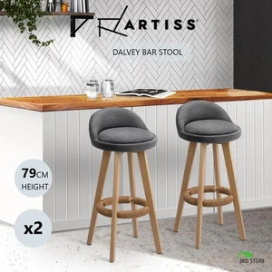 Artiss 2x Kitchen Bar Stools Wooden Stool Chairs Swivel Barstools Fabric Grey - Picture 1 of 6