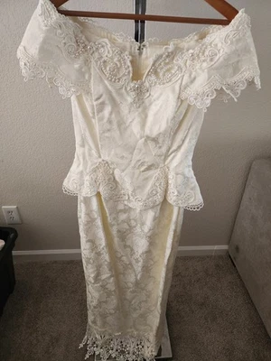Vestido de novia barroco vintage años 80 Jessica McClintock marfil con cuentas talla 9/10 pequeño  Foto 1 de 4