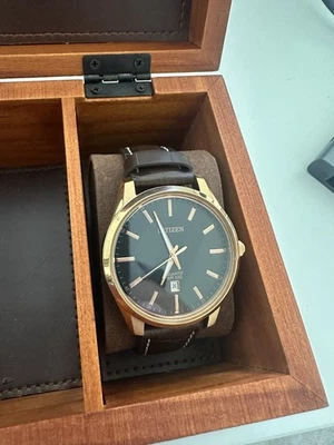 Citizen Quartz Mens Watch, Stainless Steel with Leather strap, Casual, Brown - Image 1 of 2