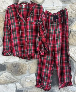 Victorias Secret Pajama Set Sz L Red Plaid Christmas Holiday Lightweight Cotton - Picture 1 of 5