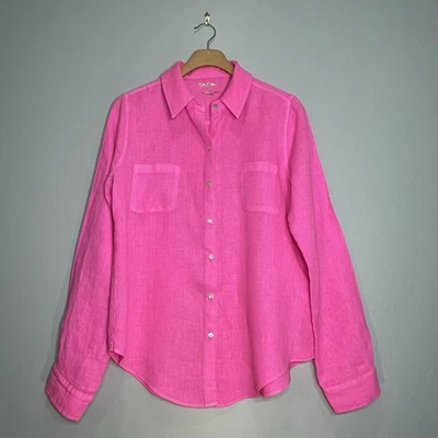 Женская розовая рубашка LILLY PULITZER 100% лен с длинным рукавом на пуговицах размер маленький - Изображение 1 из 4