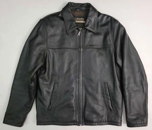 Vtg Columbia 90s Y2k Dark Brown Leather Moto Full Zip Cafe Racer Bomber Jacket M - Picture 1 of 7