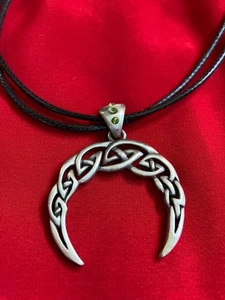 Irish Celtic Knot Crescent Moon Green Rhinestone Forest Power Necklace - Picture 1 of 6