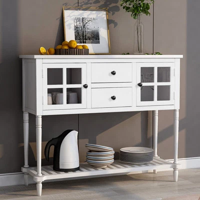 Farmhouse White Sideboard: Wood & Glass Console - Imagem 1 de 4