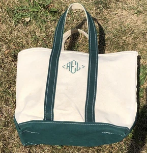 Vintage LL Bean Boat & Tote Canvas Blue Trim Small Bag Made in USA Mongram AEL - Picture 1 of 11