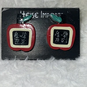 New Vintage Wooden Teachers Apple Earrings. 1.5” X 1” For Pierced Ears. - Picture 1 of 4