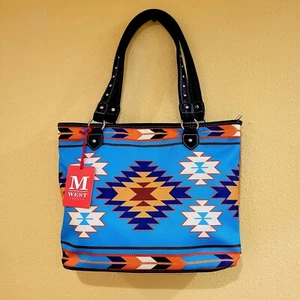 Montana West Purse Aztec Canvas Tote bag Boho Western blue large - Picture 1 of 11