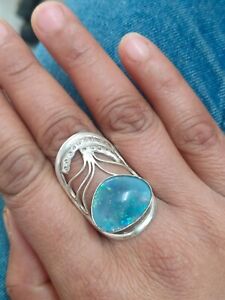 Triplet Fire Opal Gemstone Cocktail Ring Sterling Silver Vintage Style Jewelry