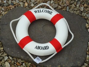 Lifering 53CM Welcome Aboard Red White Life Buoy Ship Boat maritime Bathroom us - Picture 1 of 3