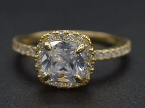 14k Yellow Solid Gold 2.00ct Created Cushion  Engagement Ring - Picture 1 of 4