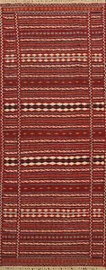 Geometric Kilim-Sumak Hand-woven Runner Rug Nomadic Oriental Wool 2'x6' Carpet - Picture 1 of 12