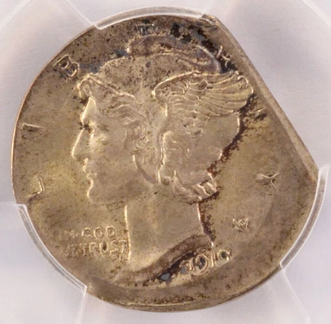 1919 10c Mercury Dime Broadstruck & 12% Straight Clip PCGS MS63 Cover