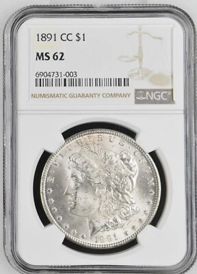 1891 CC Morgan Dollar NGC MS62 - Blast White - Key Date! - Image 1 of 2