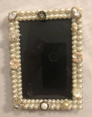 Vintage Faux Pearls & Buttons  Elaborately Jeweled Picture Photo Frame 4”x 6” - Image 1 of 4