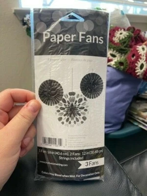 Black Polka Dot & Solid Paper Fans Boy Baby Shower Blue Decorations New!!! - Image 1 of 2