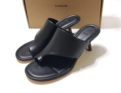 Nuevo en caja Sandalia Vince Jasper Cuero Tacón Deslizable en Negro Talla 8,8.5,9,9.5,10 $330 Foto 1 de 4