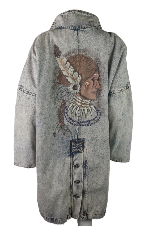 Chaqueta vaquera vintage años 90 GITANO para mujer L lavado ácido denim arte nativo americano para usar Foto 1 de 4