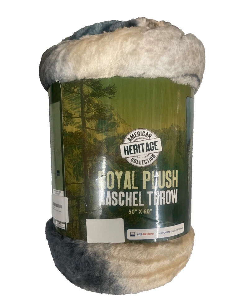 AMERICAN HERITAGE ROYAL PLUSH RASHEL THROW 50x60" "WOLF HEAD"