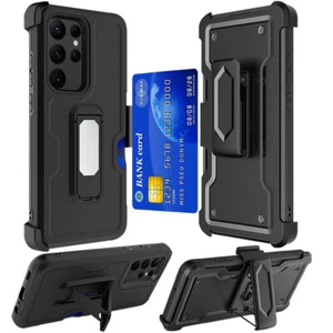 For Samsung Galaxy S23 Ultra/S23+/S23 Case Card Holster w/Stand Belt Clip Cover - Picture 1 of 20