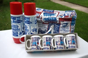 Vintage Thermo Serv Insulated Tote Cups and 2 Thermos Mod Patriotic Retro 1976 - Picture 1 of 18
