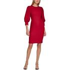 Calvin Klein Womens Red Gathered Above Knee Puff Sleeve Sheath Dress 4 Bhfo 7734