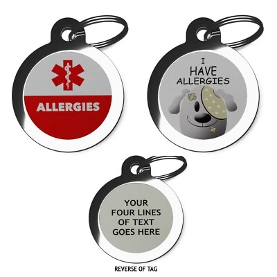 PS PET TAGS Allergies Alert Pet ID Tag Allergy Pet Tag Dog Cat Medical Vet Tag Personalised