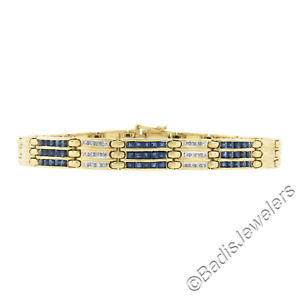 Unisex 18k Yellow Gold 7.25" 2.35ctw Sapphire & Diamond 7.6mm Wide Link Bracelet