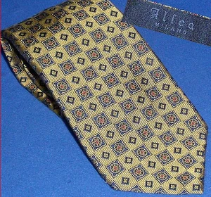 ALTEA HANDMADE SILK NECK TIE SEVEN FOLD GOLDEN BLUE GEO RED GOLD - Picture 1 of 2