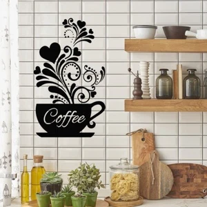 Cafe Deko Wandtattoo Wand Aufkleber Wandsticker Kaffee Tasse mit Blüten Bistro - Bild 1 von 8
