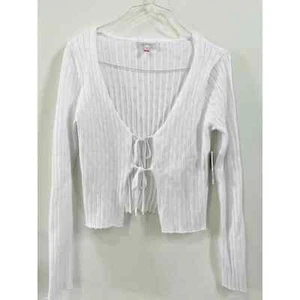 New Tie Front White Cardigan Sweater for Juniors (Long Sleeve Patterned)  - Picture 1 of 7