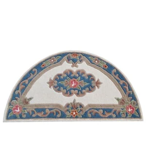 Rose Ivory Blue Wool Carved French Aubusson Floor Half-Round Rug - 67x127cm - Picture 1 of 5