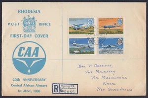 RHODESIA 1966, Central African Airways, Registered FDC, SG 393/96, Mi 42/45 - Bild 1 von 2