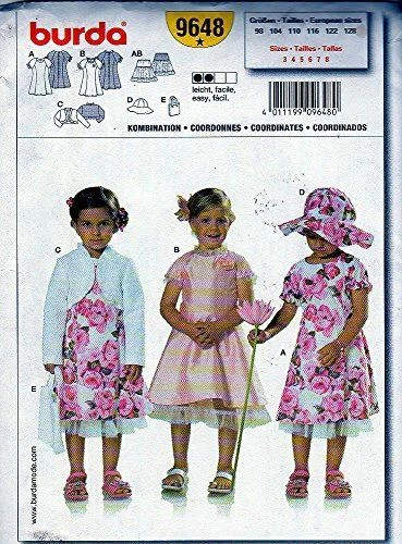 Burda Sewing Pattern 9648 Childs Dress Bolero Jacket Purse Hat Sizes 3-8 - Image 1 of 1