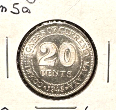 Malaya 1943 20 cents KM 5a BU - Image 1 of 2