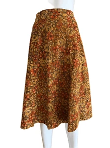 French vintage women’s small 100% cotton skirt corduroy floral mustard - Picture 1 of 5