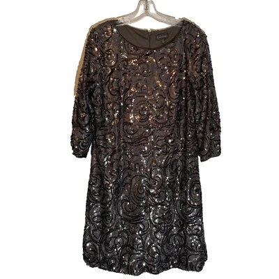 Vestido de lentejuelas para mujer Luxology manga 3/4 talla 12 negro y plateado vestido de poliéster Foto 1 de 4