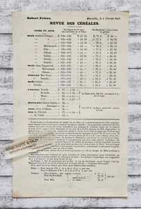 1847 Robert Freres Marseille Revue Cereales Preis Getreide Papier Vintage alt - Bild 1 von 2