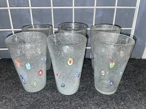 Lot Of 6 Murano Style Millefiori Drinking Glasses Bubble Art Glass Tumblers - Bild 1 von 3