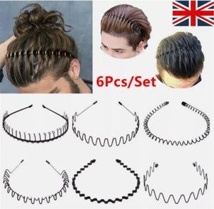 6PCS Black Metal Sport Hairband Headband Wave Hair band Men Women Unisex UK - Picture 1 of 15