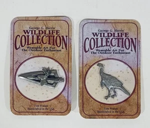 Lot Of 2 George G. Harris Wildlife Collection Pewter Turkey Broadhead & Deer Pin - Picture 1 of 6