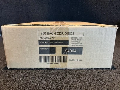 250 Verbatim CD-R 52x 700MB/80MIN White Inkjet Printable 5 Sealed Spindles - Image 1 of 4