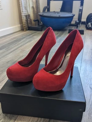 Zapatos de tacón de plataforma Pleaser de gamuza rojos talla 8M - Preciosos-20 Foto 1 de 4