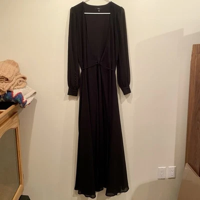 Lulu’s My Whole Heart Black Long Sheer Sleeve Wrap Dress M Weddings, Parties - Image 1 of 4